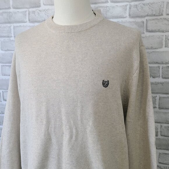 Chaps Light Beige Cotton Knit Crew Neck Long Sleeve Pullover Sweater Men XXL NEW - Picture 2 of 9